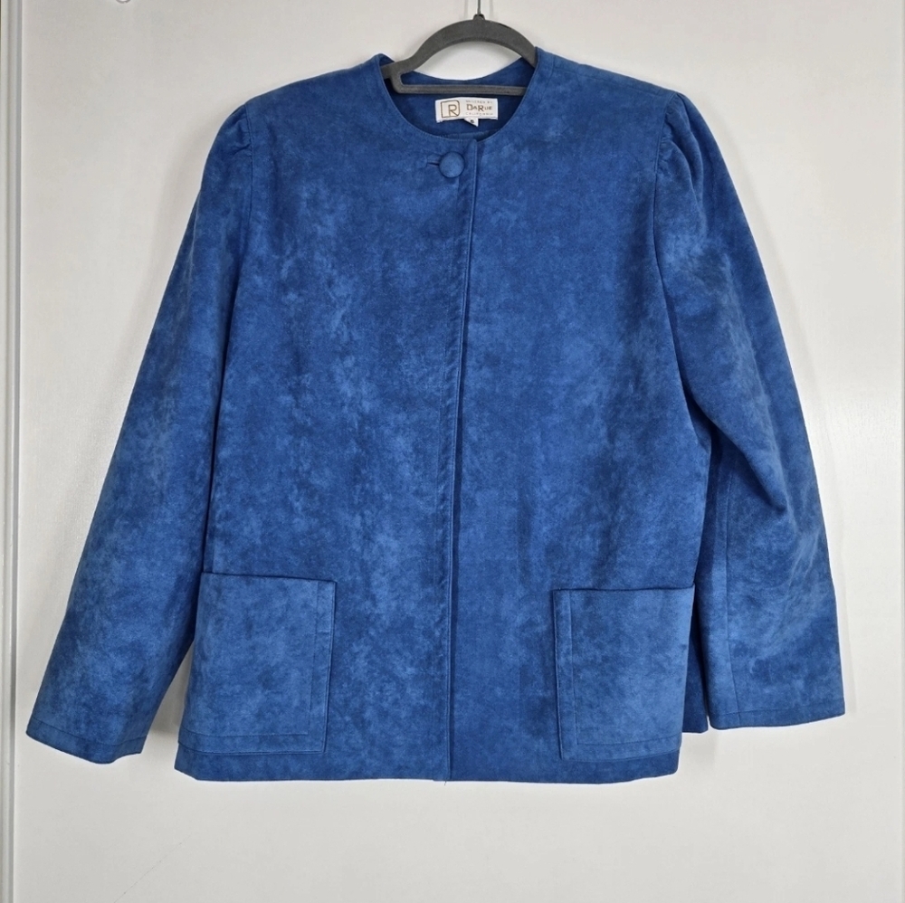 Vintage‎ Da-Rue of California 70s Ultrasuede Button Front Jacket Blazer Blue 16